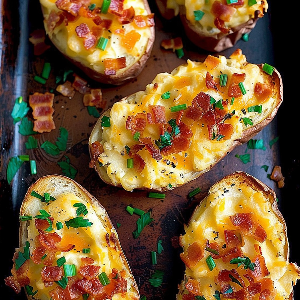 Recipe preparation for Cheddar & Chive Twice-Baked Potatoes
