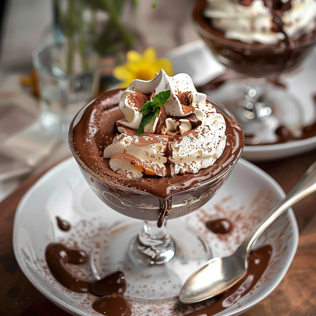 Recipe preparation for Dark Chocolate Mint Pots de Crème