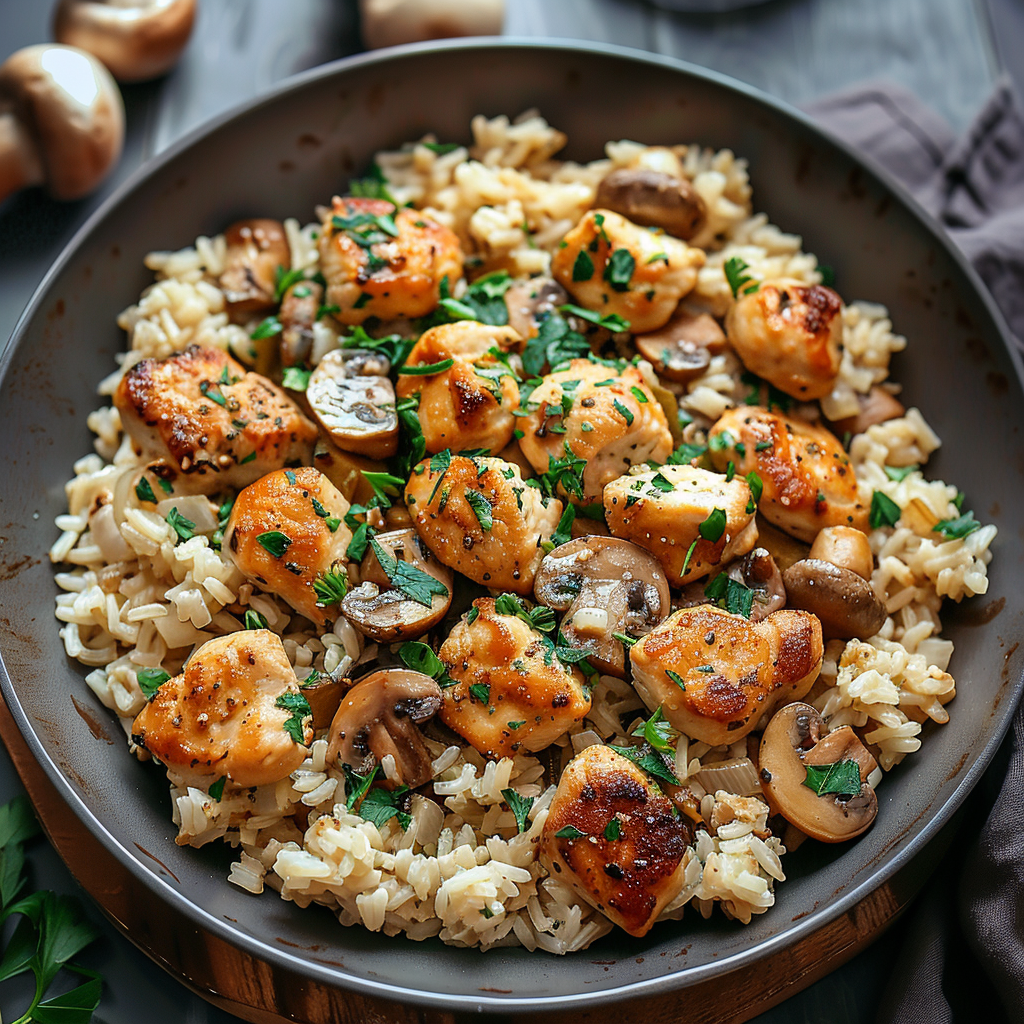 Recipe preparation for One‑Pot Mushroom Chicken and Rice