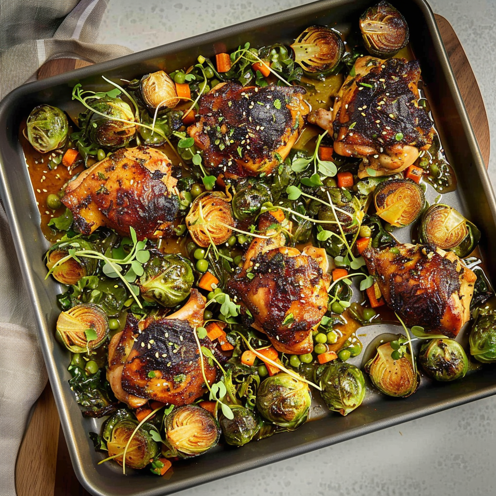 Recipe preparation for Sheet-Pan Maple-Mustard Chicken & Brussels Sprouts