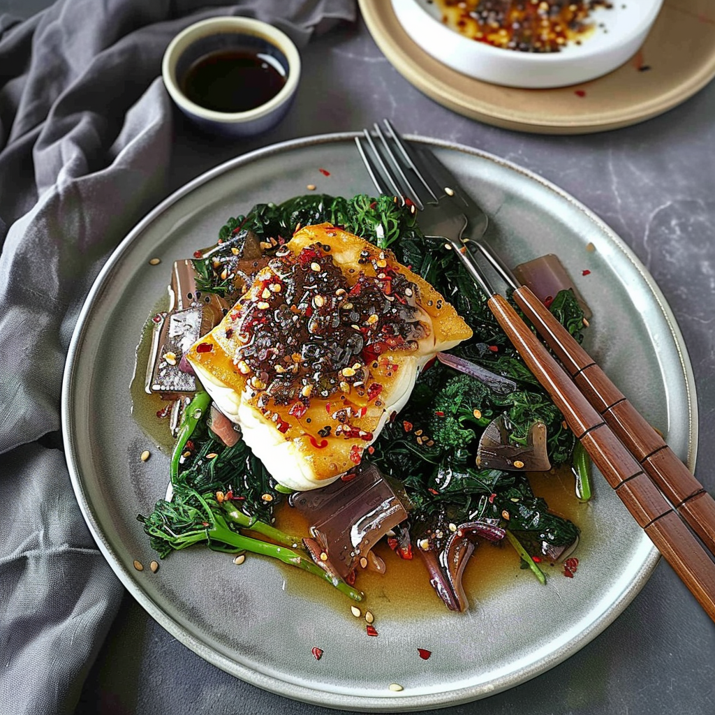Recipe preparation for Miso-glazed cod with broccolini