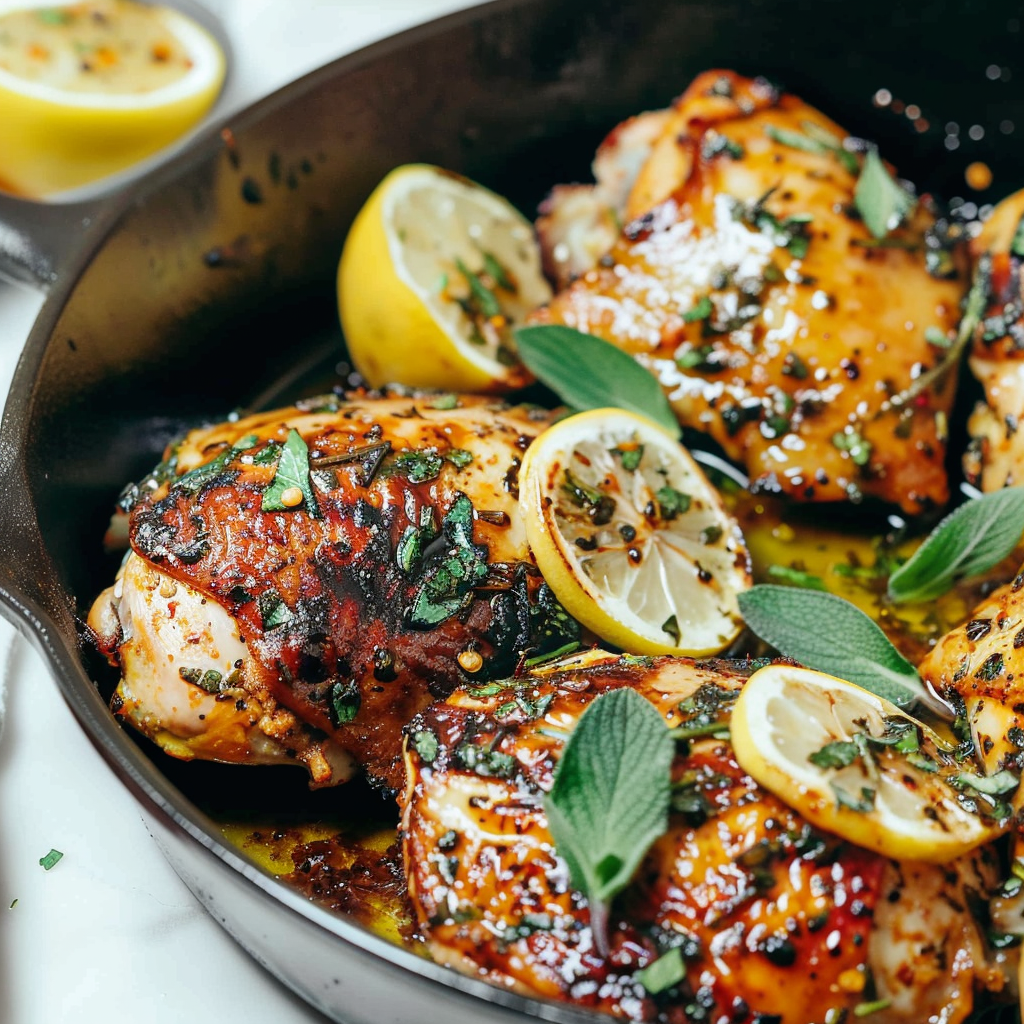 Recipe preparation for Lemon-herb grilled chicken thighs