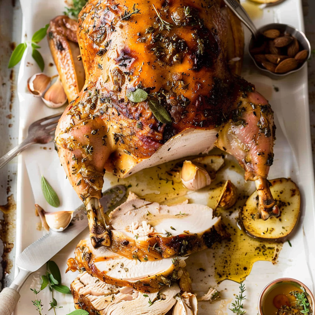 Recipe preparation for Herb-and-garlic butter roast turkey