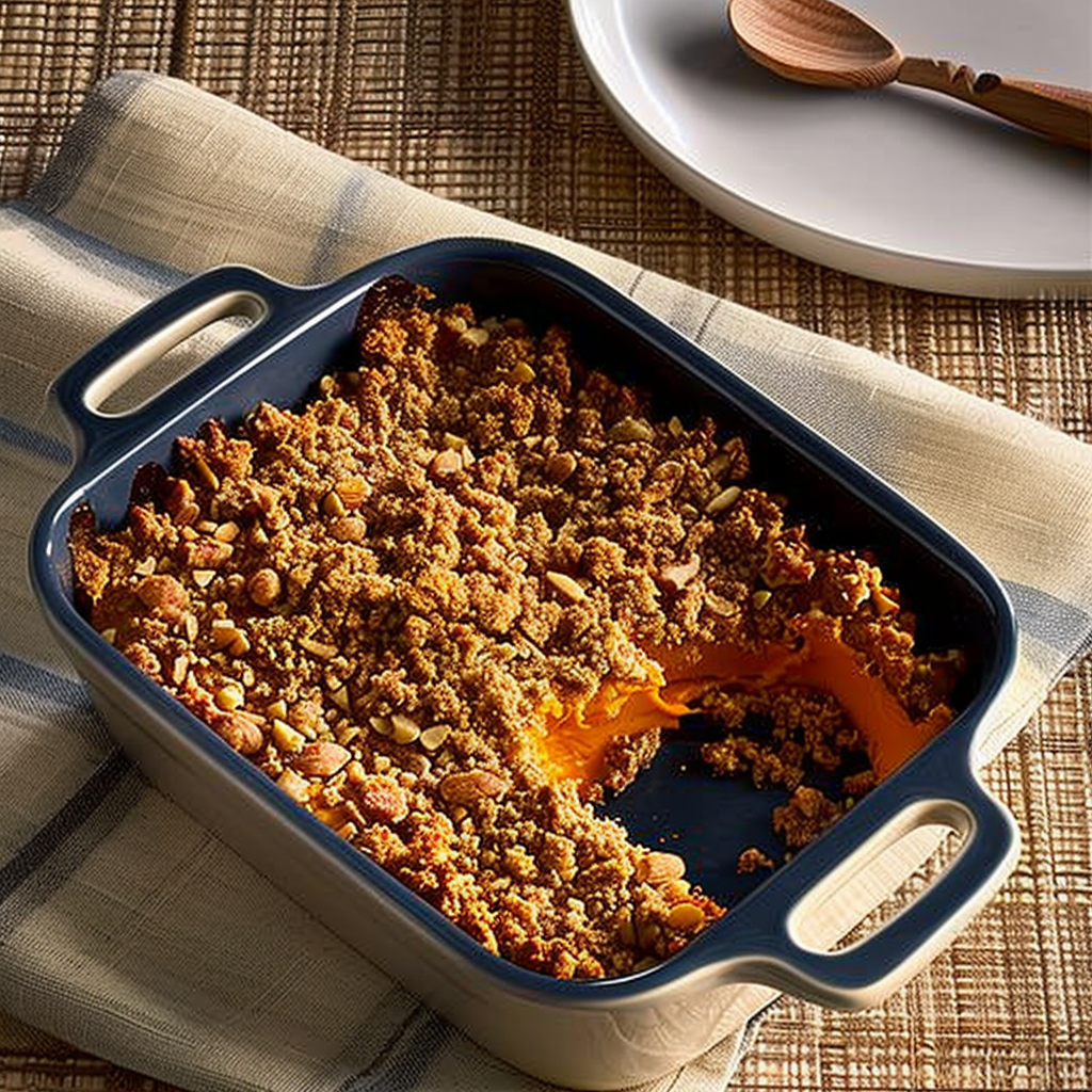 Recipe preparation for Sweet potato casserole with pecan-brown-butter crumble