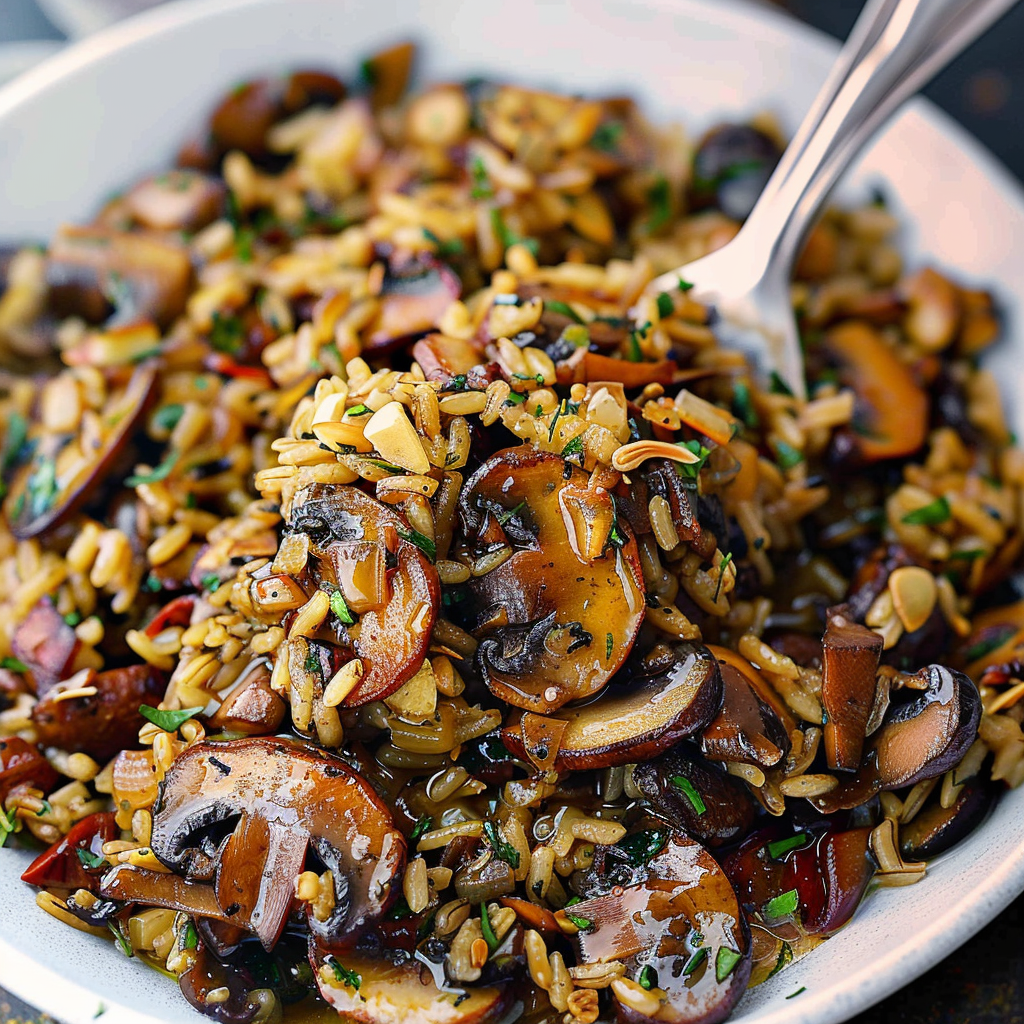 Recipe preparation for Wild rice & mushroom pilaf with toasted pepitas