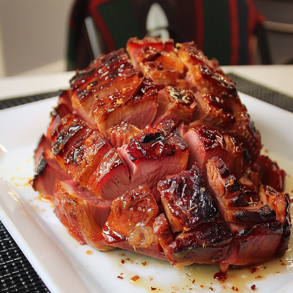 Recipe preparation for Glazed spiced ham with orange-clove studding