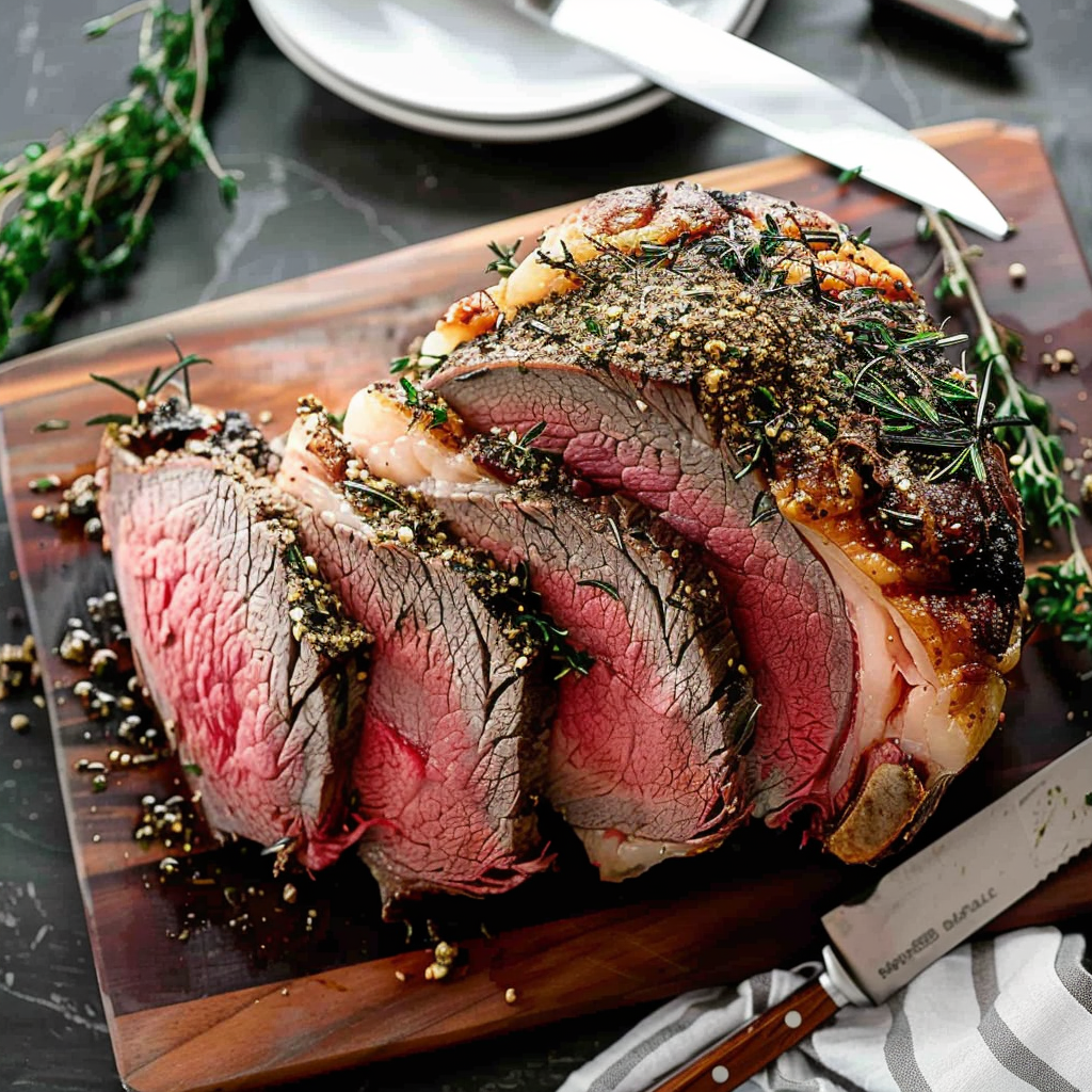 Recipe preparation for Roast prime rib with rosemary & garlic crust