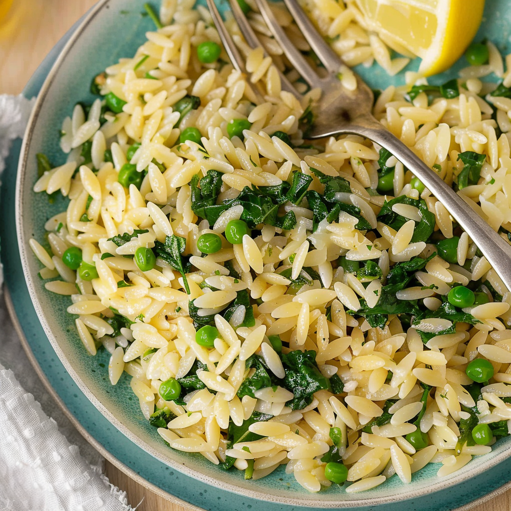 Recipe preparation for One-Pot Lemon Garlic Orzo with Spinach