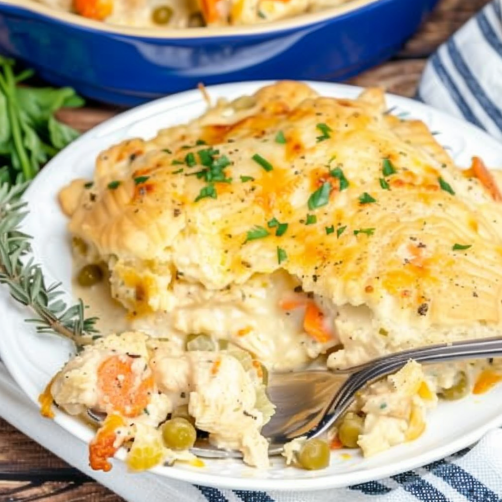 Recipe preparation for Cheddar-Smothered Chicken Pot Pie Bake