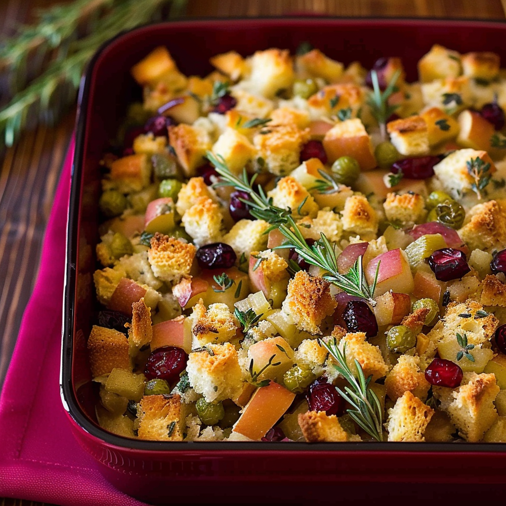 Recipe preparation for Cranberry Apple Stuffing Skillet