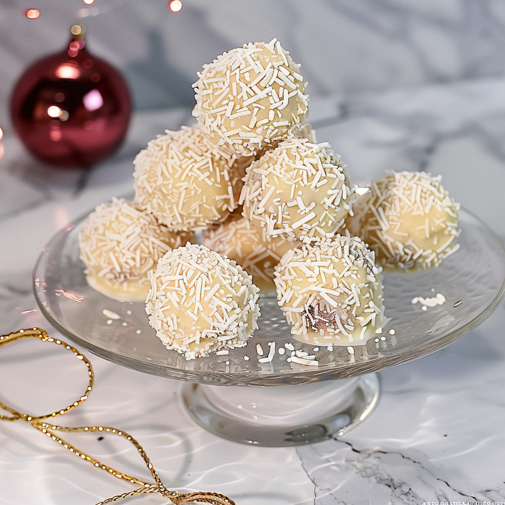 Recipe preparation for White Chocolate Raspberry Snowball Truffles