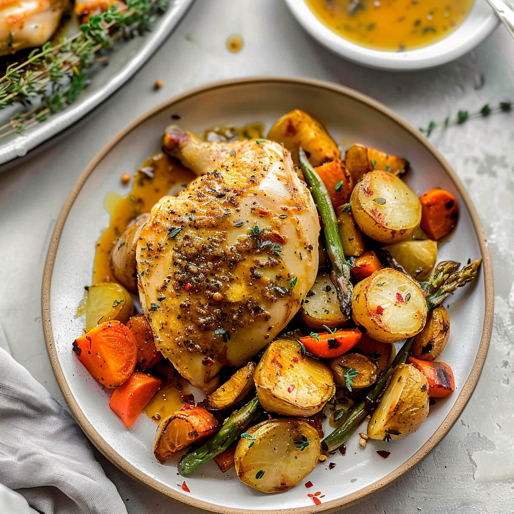 Recipe preparation for Sheet Pan Honey Mustard Chicken & Veggies