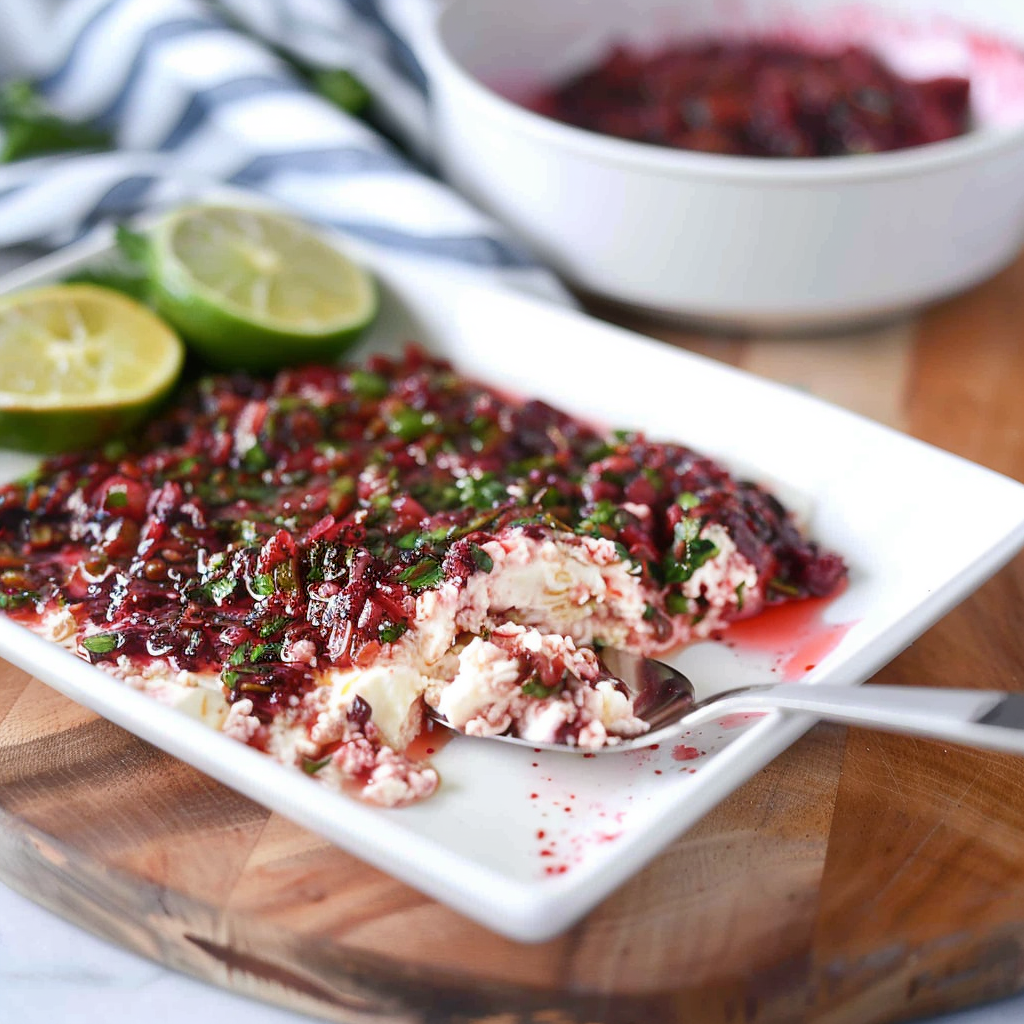 Recipe preparation for Cranberry Jalapeño Cream Cheese Dip