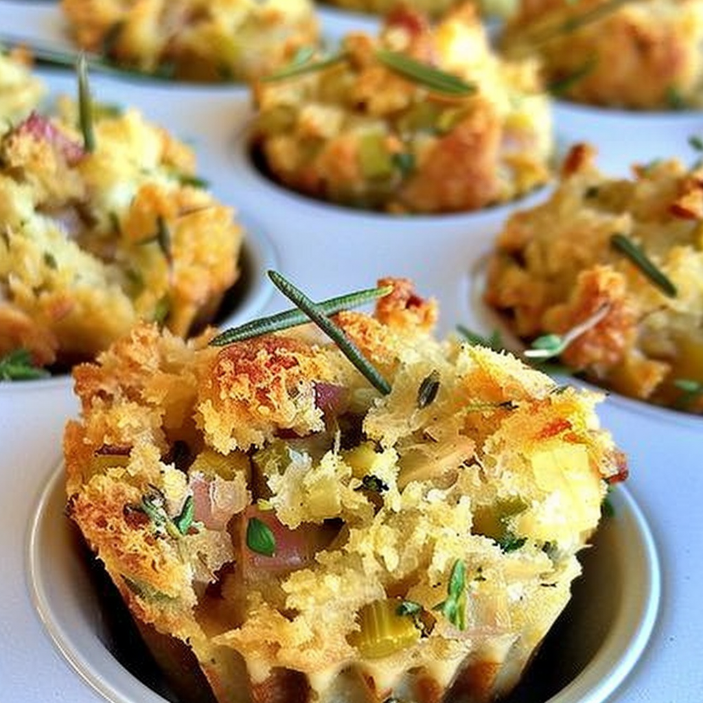 Recipe preparation for Garlic Herb Sourdough Stuffing Cups