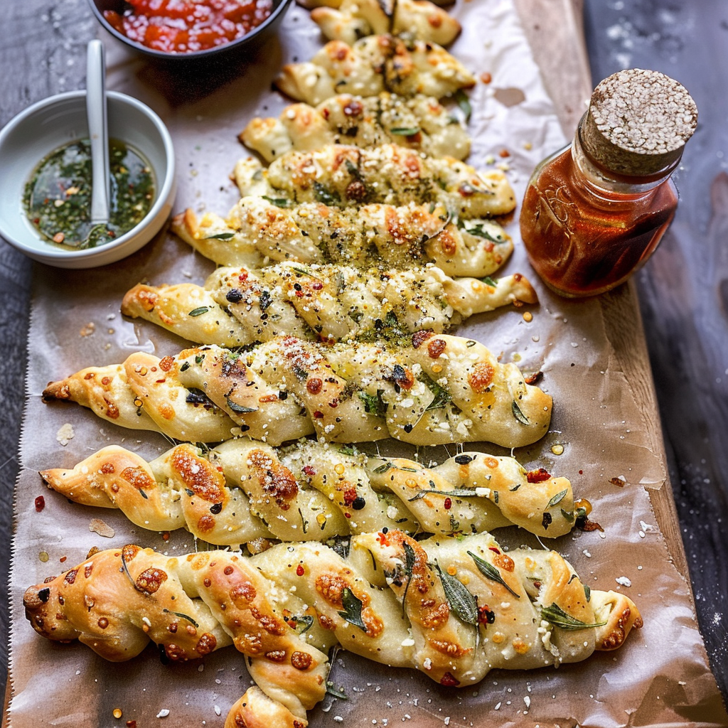 Recipe preparation for Garlic Parmesan Christmas Tree Breadsticks