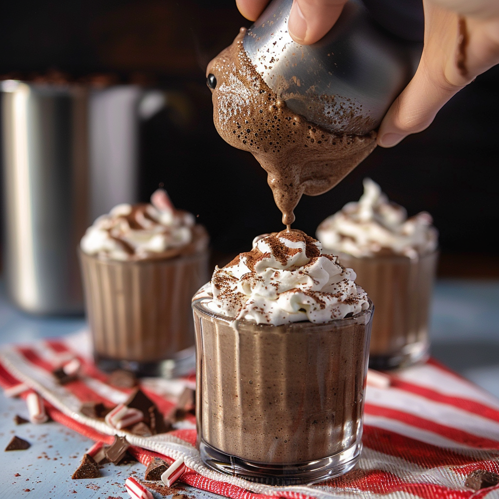Recipe preparation for Peppermint Mocha Mousse Cups