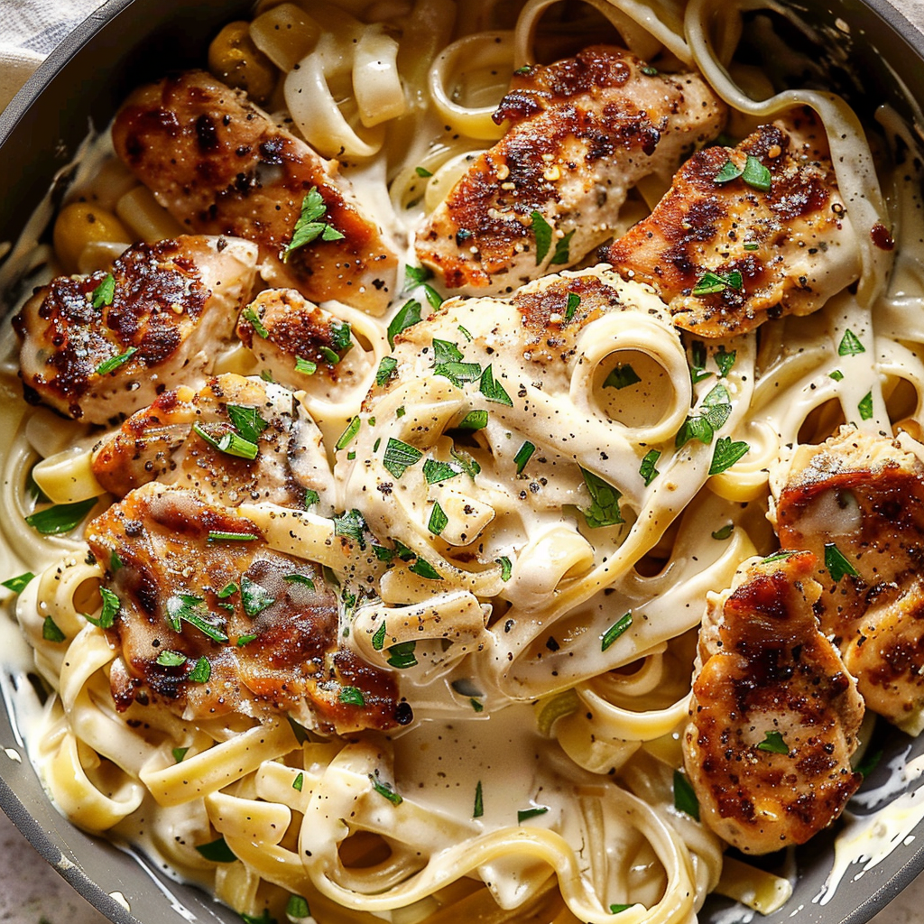 Recipe preparation for Creamy Lemon Parmesan Chicken Pasta (One-Pot)
