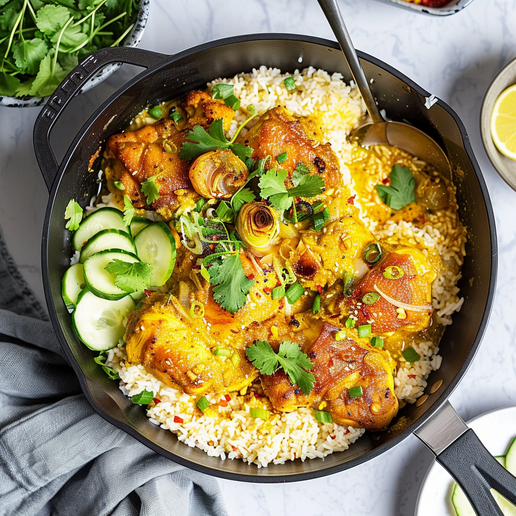 Recipe preparation for Coconut Turmeric Chicken & Cauliflower “Rice” Skillet