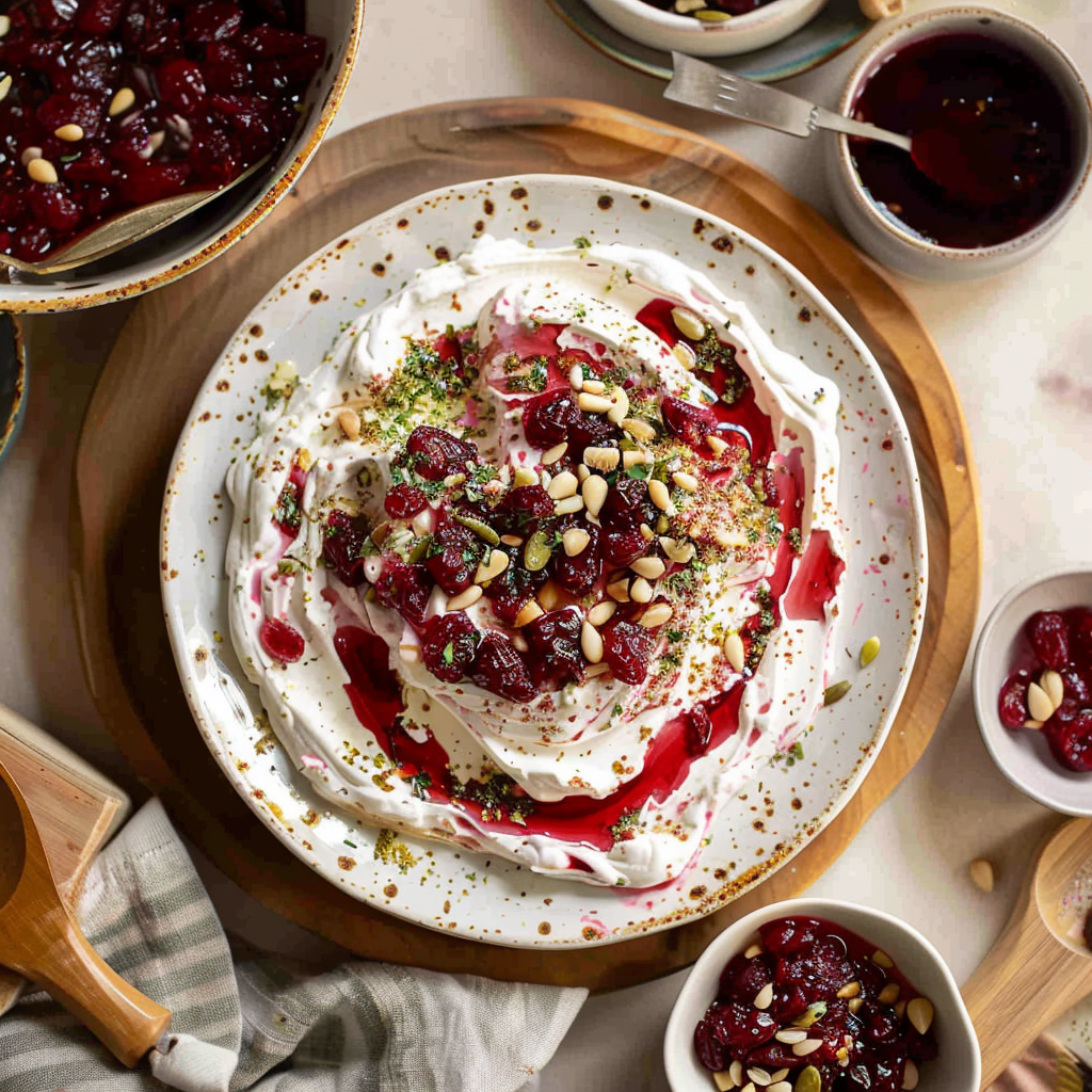 Recipe preparation for Cranberry Rosemary Whipped Feta Dip