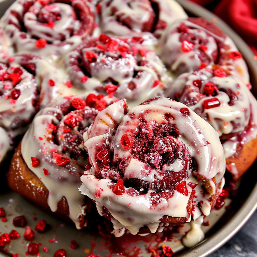 Recipe preparation for Red Velvet Cinnamon Roll Pull-Apart Bread