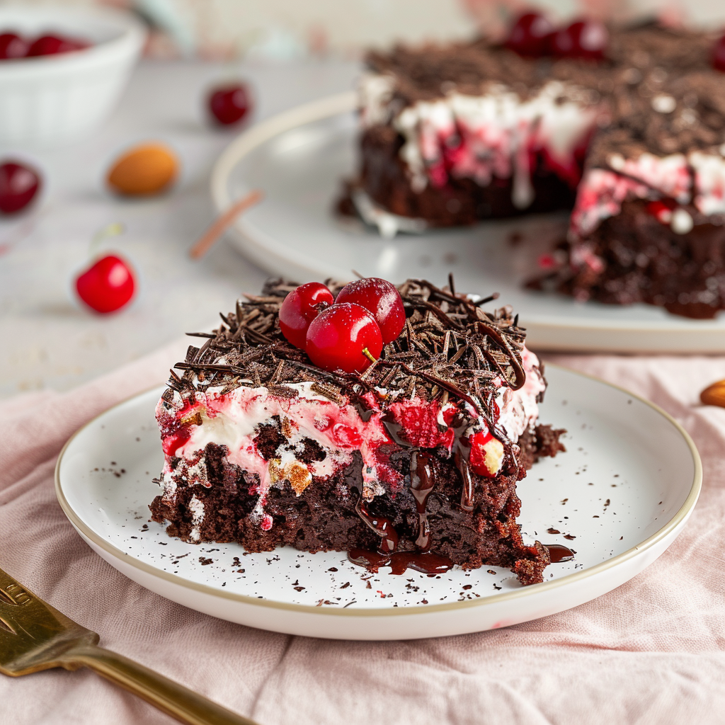 Recipe preparation for Cherry Almond Hot Cocoa Poke Cake