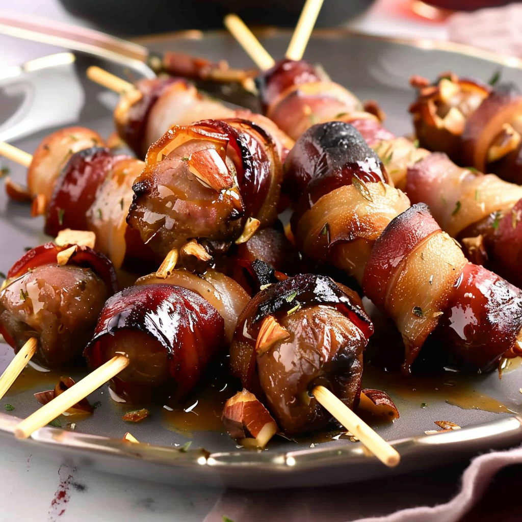 Recipe preparation for Bacon-Wrapped Dates Stuffed with Almonds