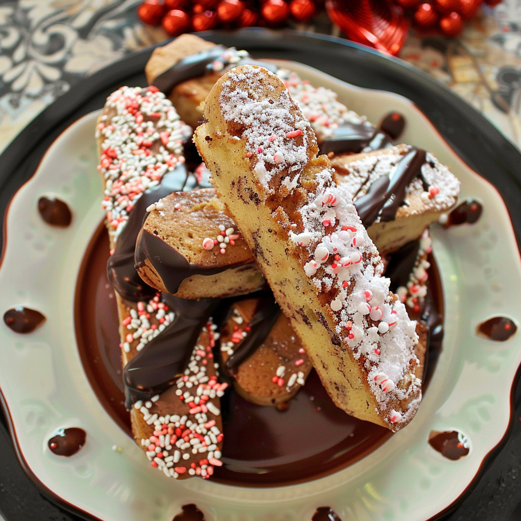 Recipe preparation for Chocolate-Dipped Peppermint Biscotti
