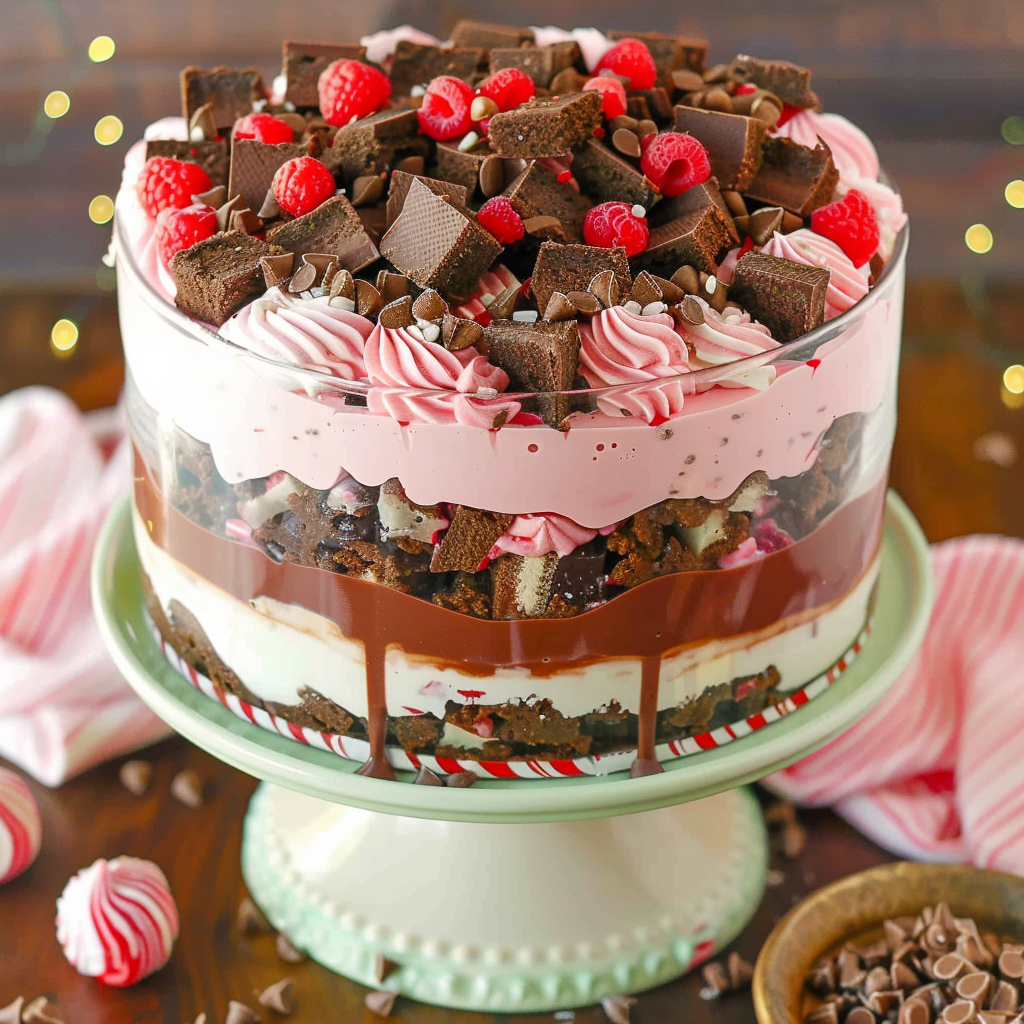 Recipe preparation for Peppermint Hot Cocoa Brownie Trifle