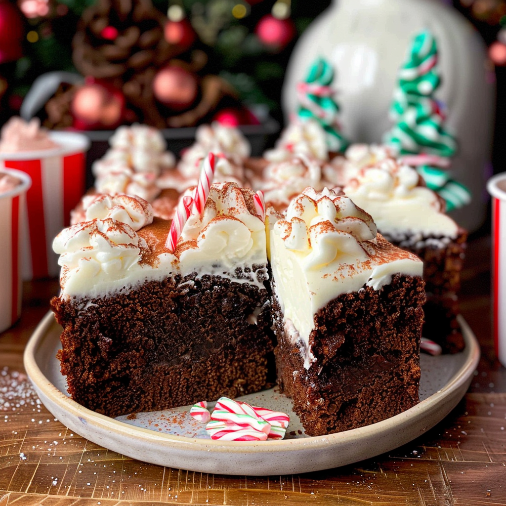 Recipe preparation for Peppermint Mocha Poke Cake