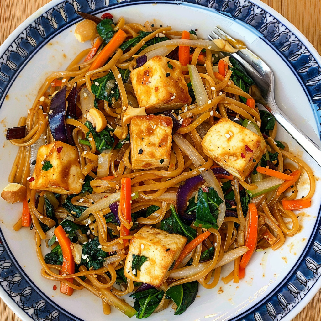 Recipe preparation for Spicy Gochujang Noodle Stir Fry with Crispy Tofu