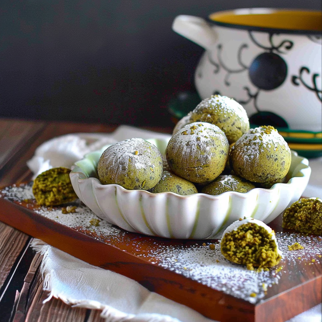 Recipe preparation for Matcha Snowball Shortbread