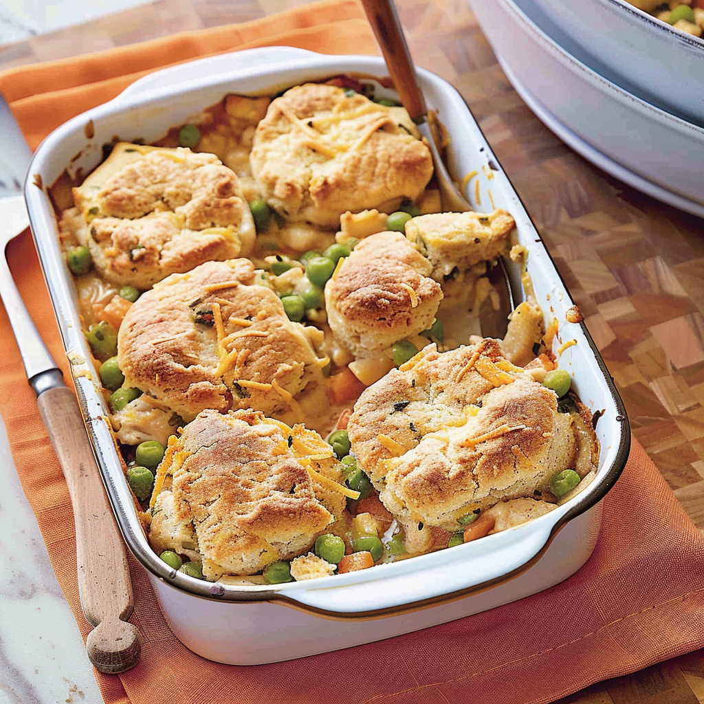 Recipe preparation for Classic Chicken Pot Pie with Cheddar Biscuit Topping