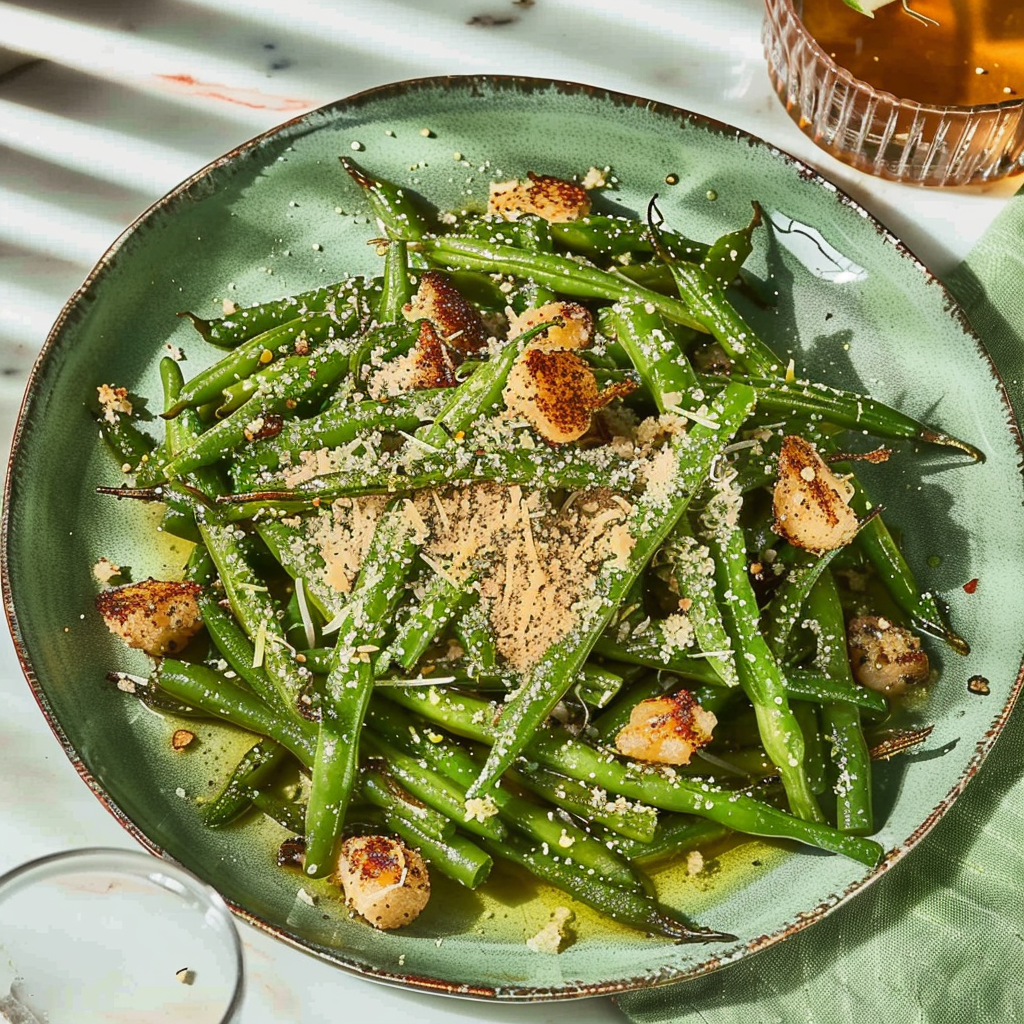 Recipe preparation for Garlic Parmesan Green Bean Bundles