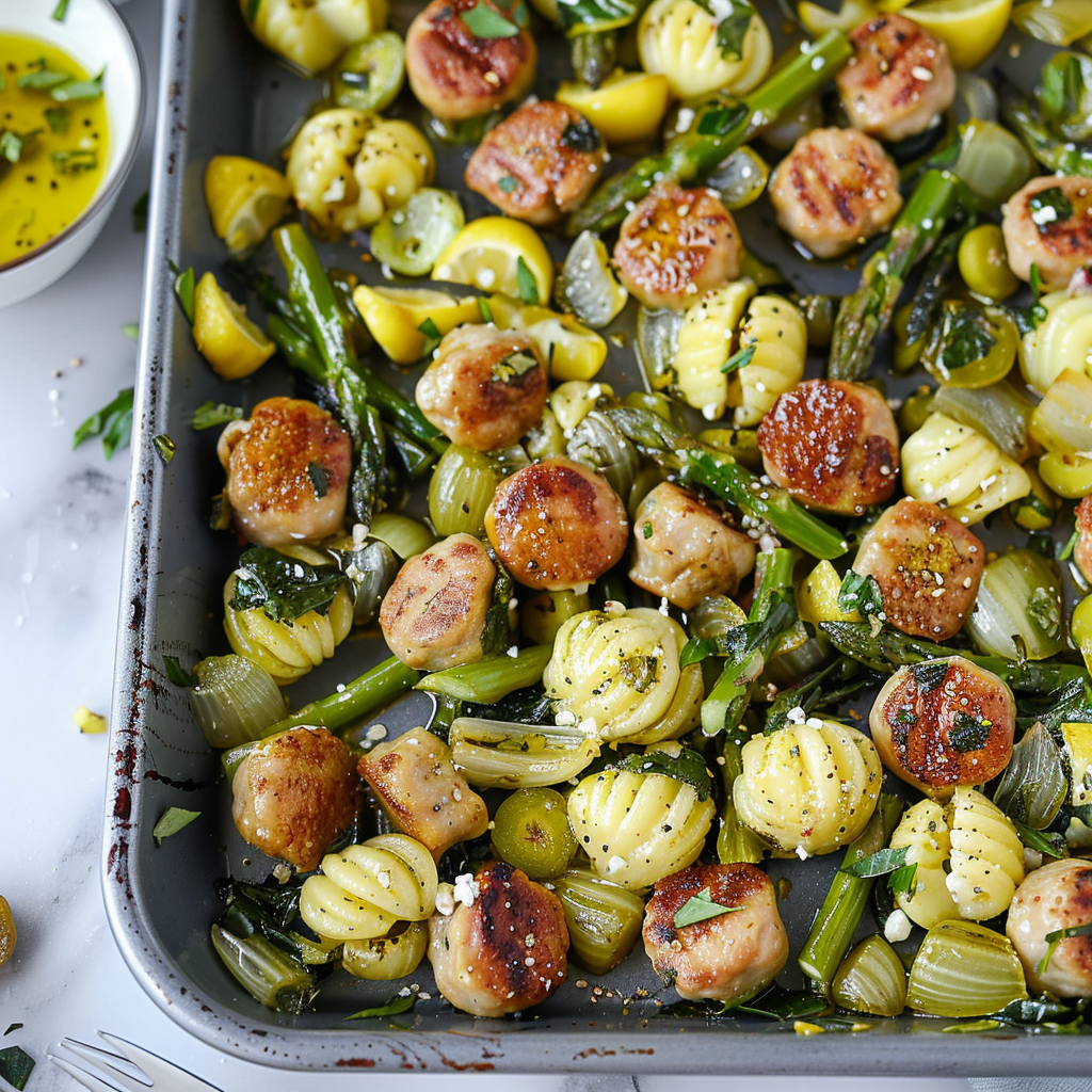 Recipe preparation for One-Pan Lemon & Asparagus Sausage Gnocchi