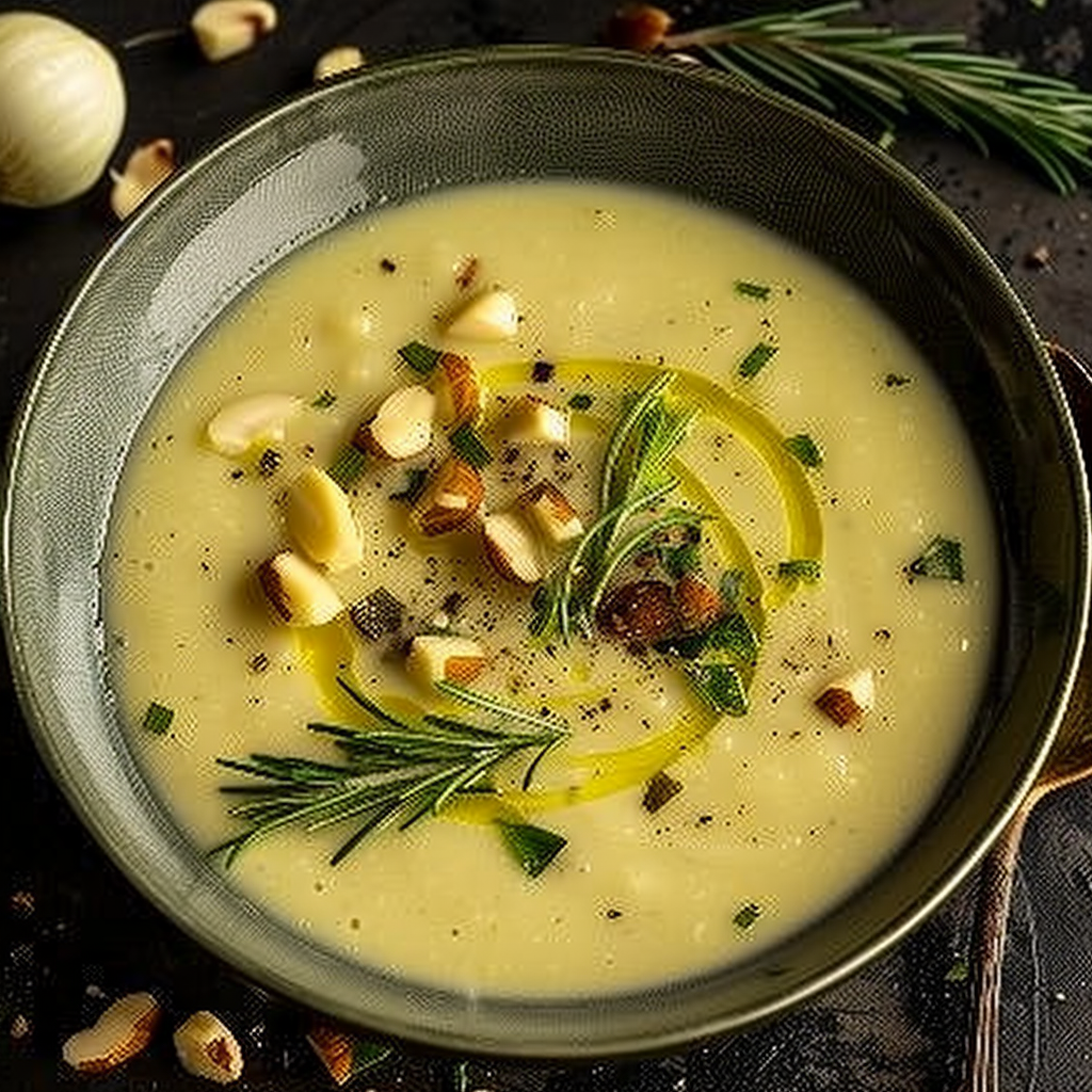 Recipe preparation for Celeriac & Apple Soup with Toasted Hazelnuts