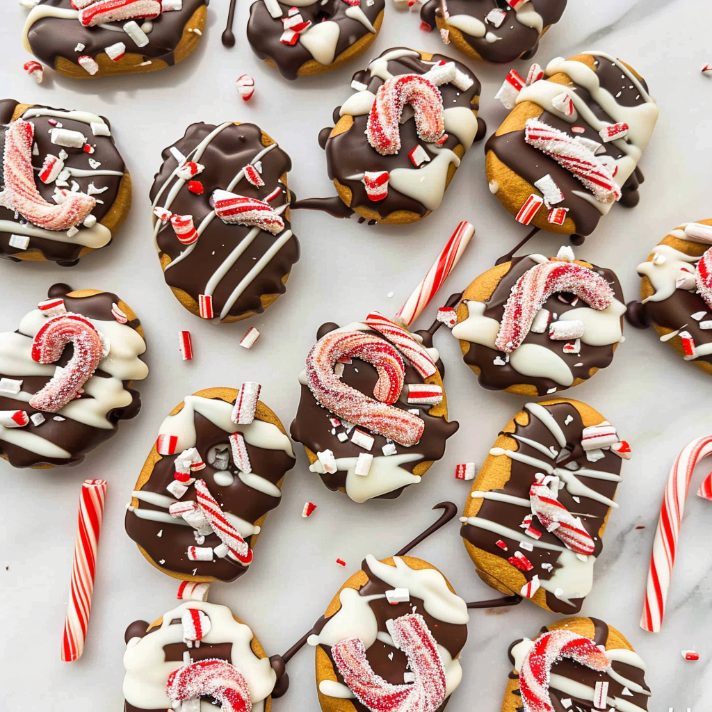 Recipe preparation for Candy Cane Chocolate Covered Pretzels