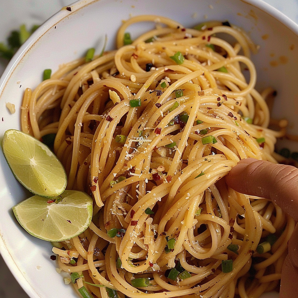 Recipe preparation for Chili Crisp Garlic Noodles (15-Minute Bowl)