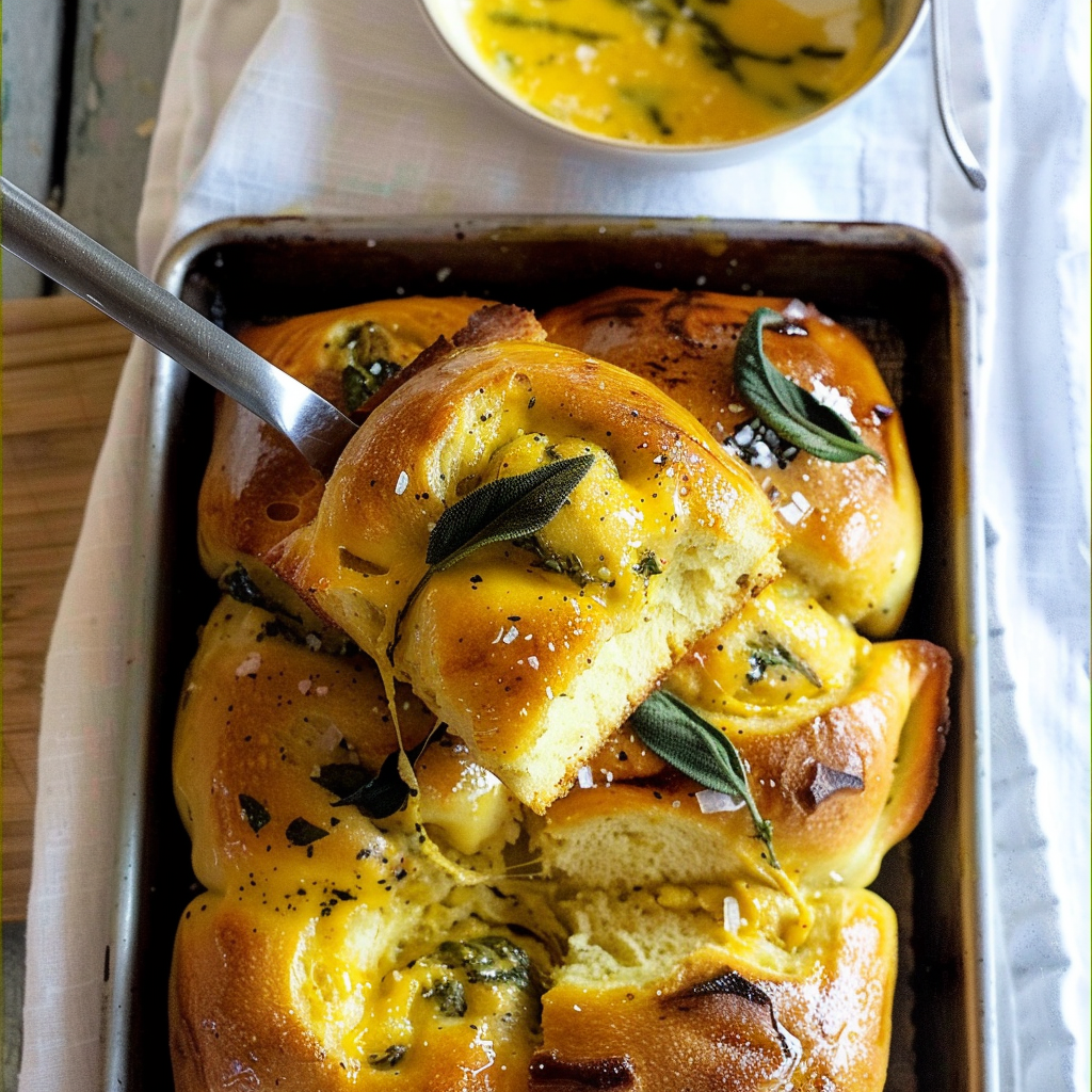 Recipe preparation for Brown Butter Sage Pull-Apart Rolls