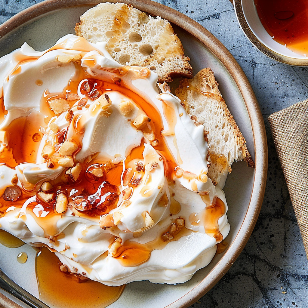 Recipe preparation for Whipped Ricotta with Warm Honeyed Nuts
