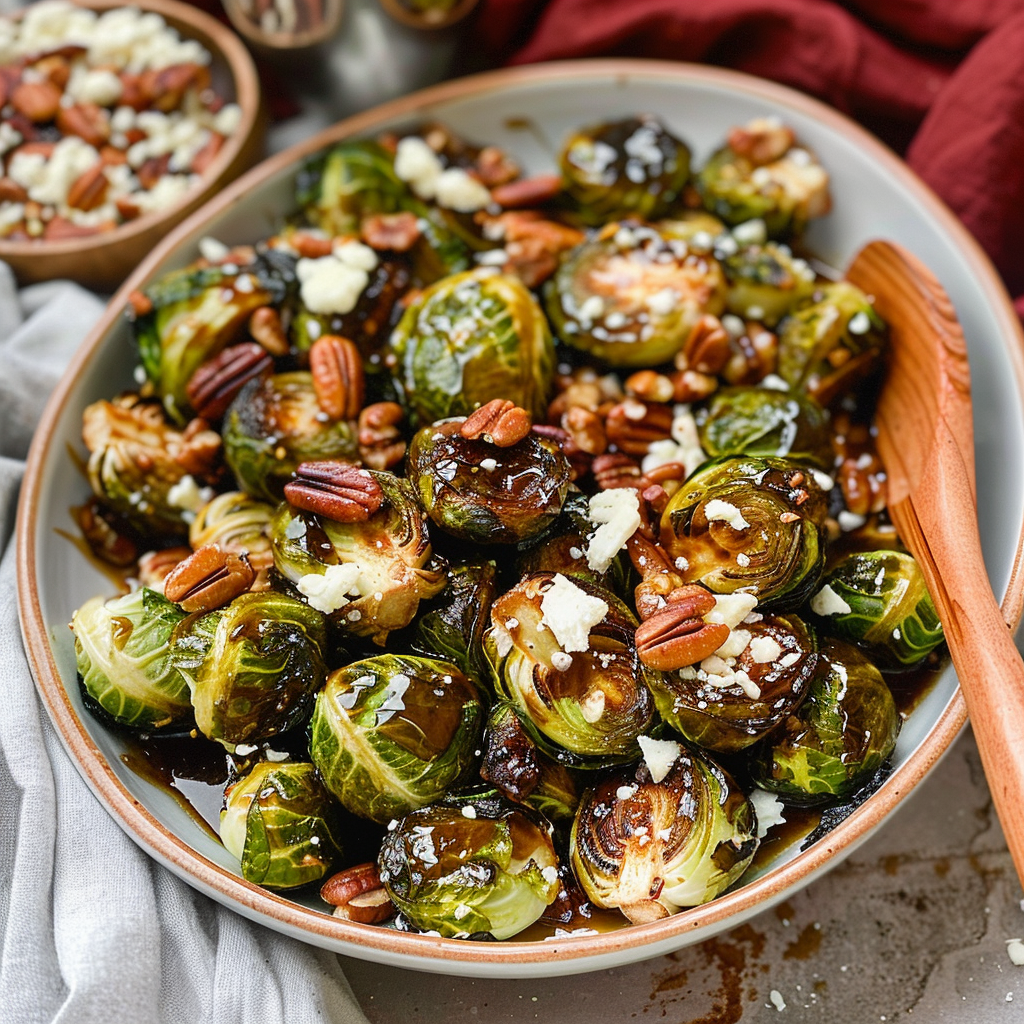 Recipe preparation for Maple Glazed Brussels with Candied Pecans