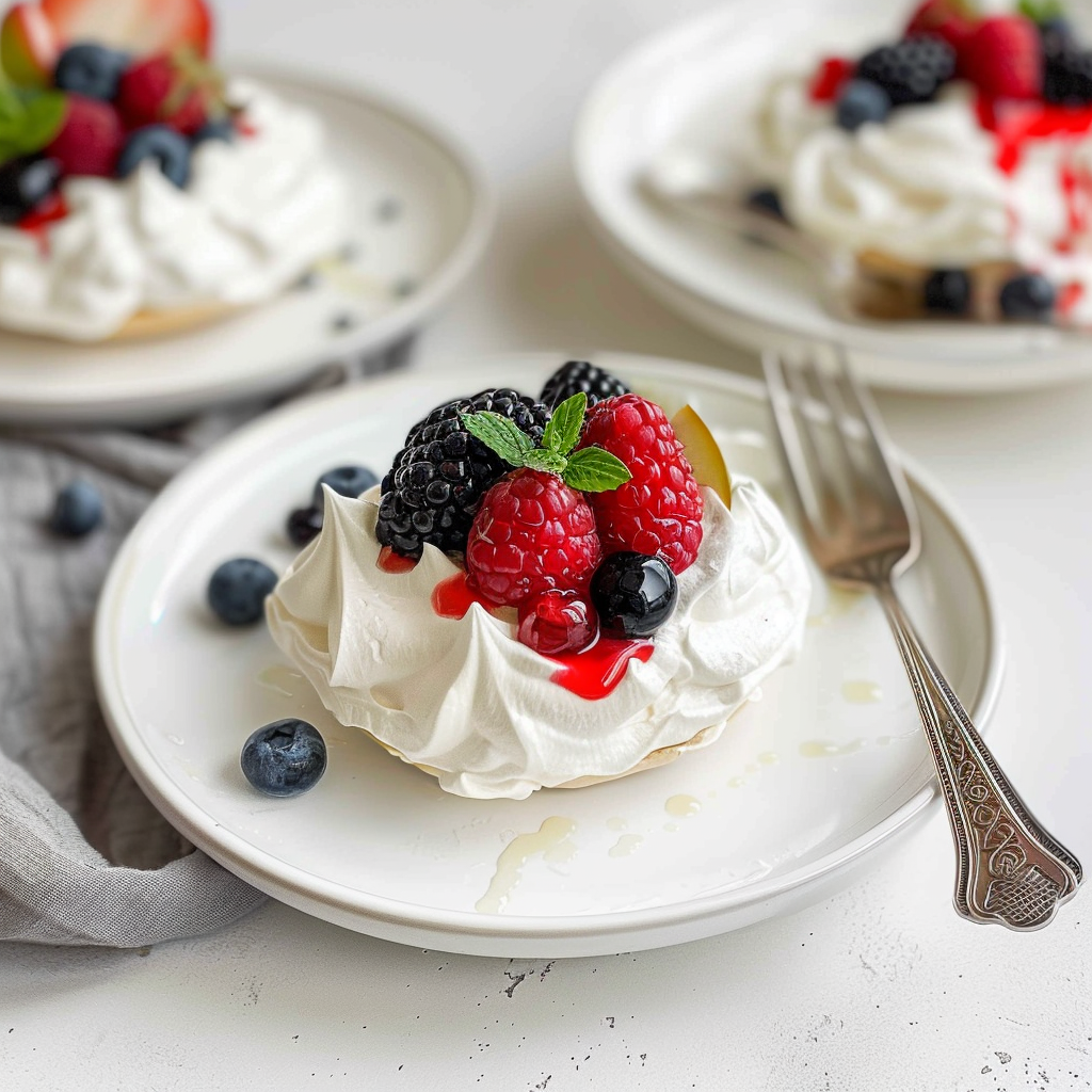 Recipe preparation for Pavlova with Fresh Summer Berries and Passionfruit