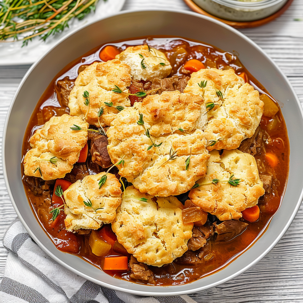 Recipe preparation for Beef Stew with Cheese Biscuits