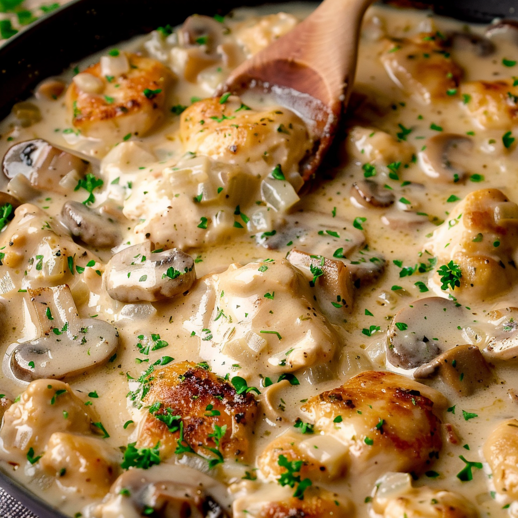 Recipe preparation for Christmas Creamy Chicken & Mushroom Bake