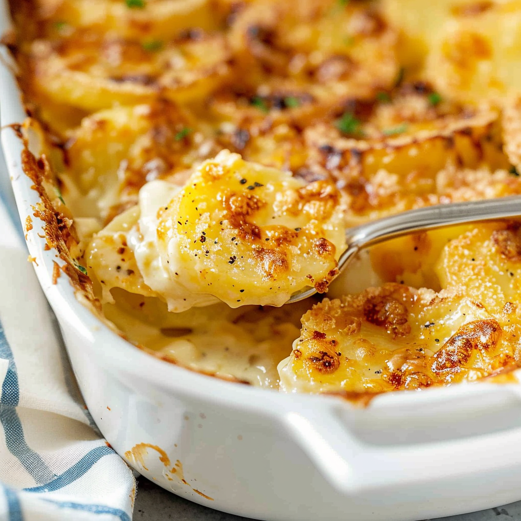 Recipe preparation for Creamy Potato & Leek Gratin