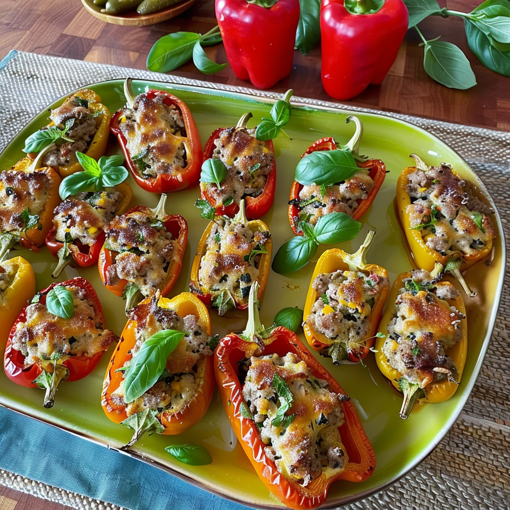 Recipe preparation for Christmas Sausage Stuffed Bell Peppers