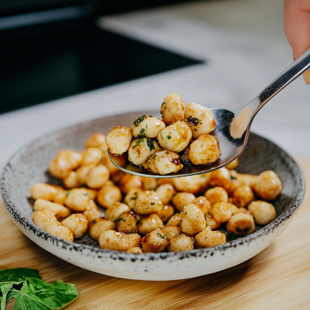 Recipe preparation for Spirulina-Coated Garlic Macadamias