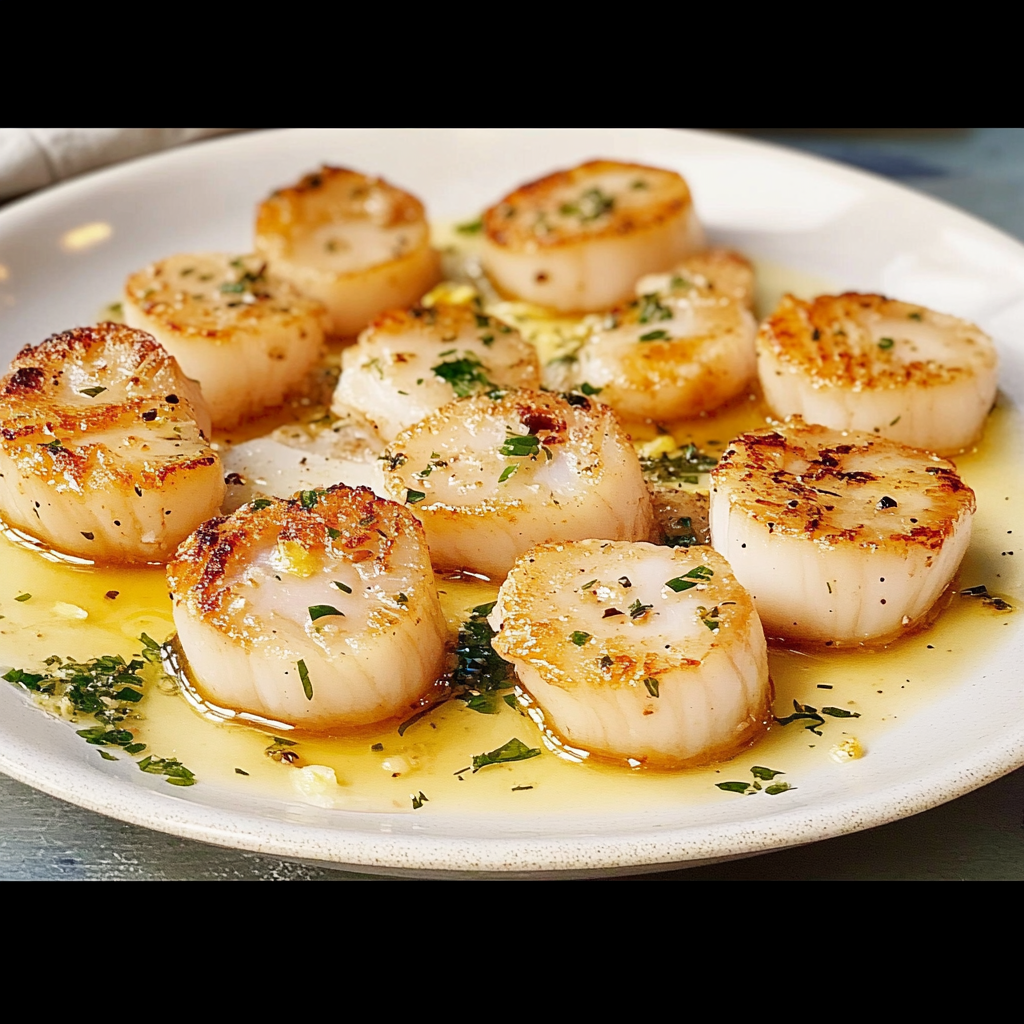 Recipe preparation for Garlic-Butter Poached Scallops