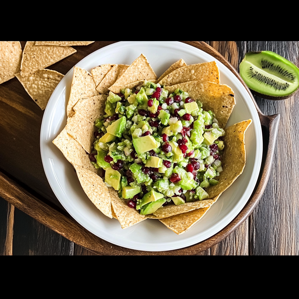 Recipe preparation for Avocado-Kiwi Salsa & Garlic Crisps
