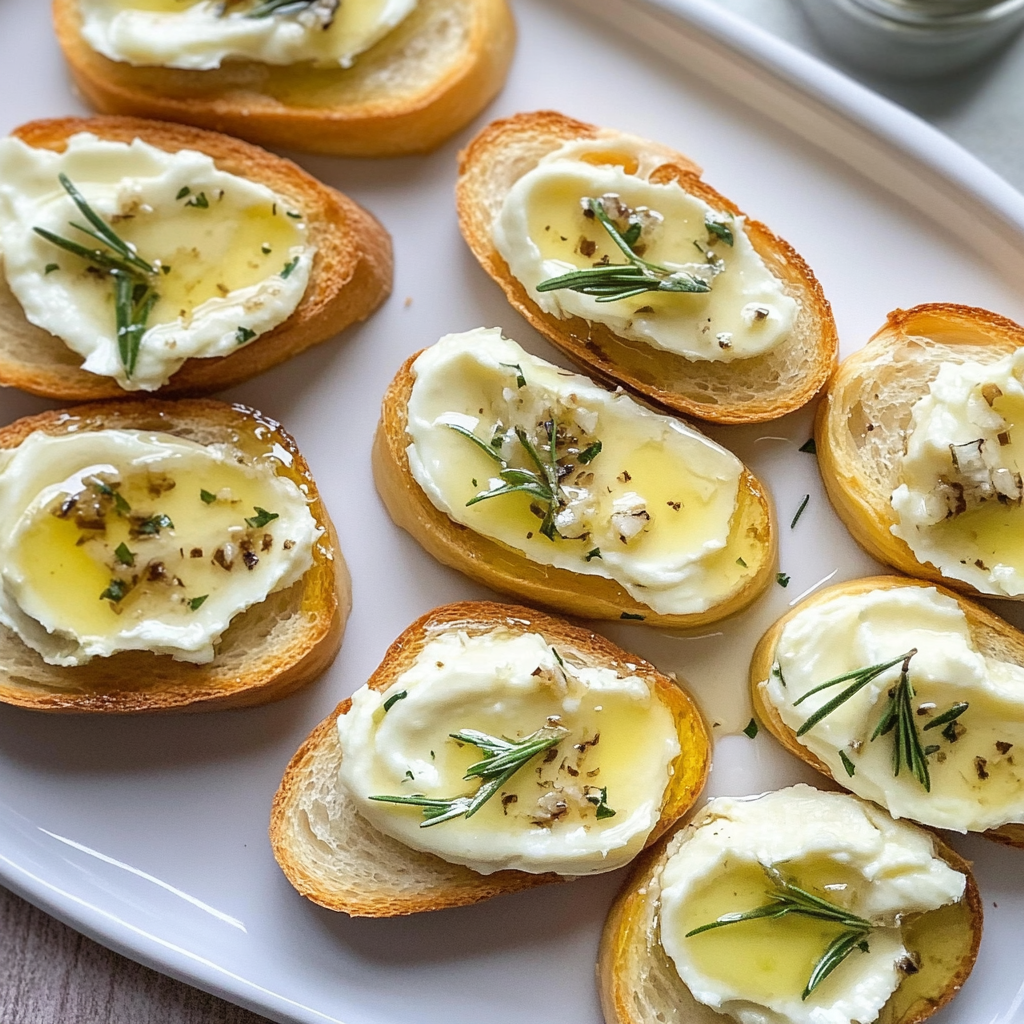 Recipe preparation for Truffle Honey & Goat Cheese Crostini