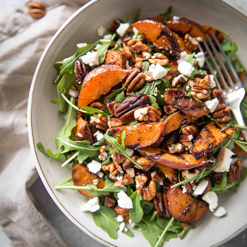 Recipe preparation for Roasted Sweet Potato & Pecan Salad